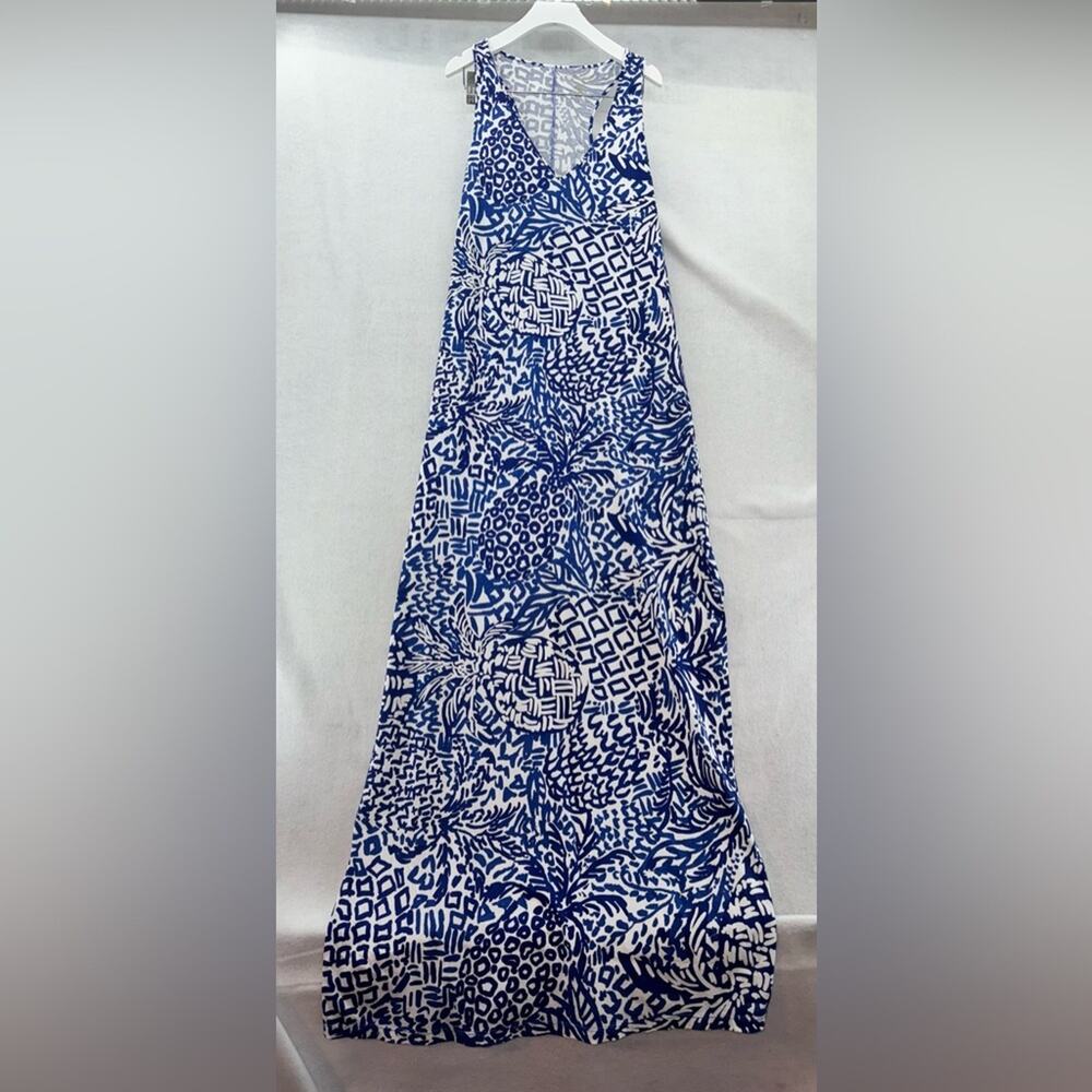 EUC Lilly Pulitzer Kerri Maxi Dress Indigo Home Slice Print 100% Cotton Small